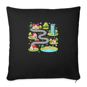 Fête des Pères avec des voitures - Tapis de jeu pour voiture - Housse de coussin décorative 45 x 45 cm - noir - Devant