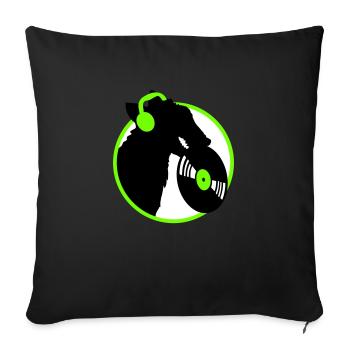 chien DJ musique jouer club disco disque vinyle fun - Housse de coussin décorative 45 x 45 cm - noir - Devant