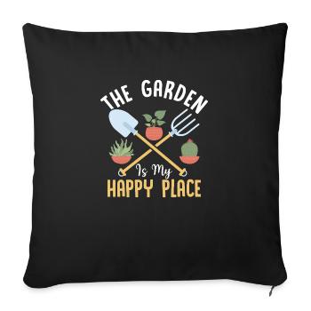 Le jardin est mon lieu de bonheur Jardinage botanique - Housse de coussin décorative 45 x 45 cm - noir - Devant