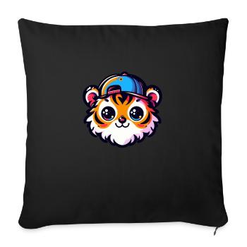 Tête de Tigre Kawaii avec casquette - Housse de coussin décorative 45 x 45 cm - noir - Devant