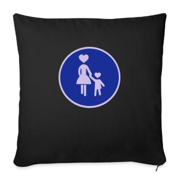 Trafic signe piétonne femme avec enfant 2C. - Housse de coussin décorative 45 x 45 cm - noir - Devant