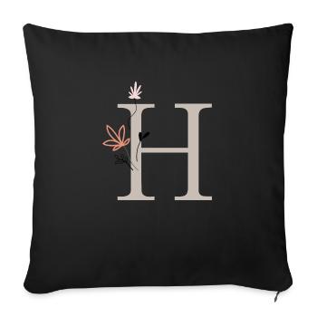 H, letter H with flowers - Sofa pillowcase 17,3'' x 17,3'' (45 x 45 cm) - black - Front