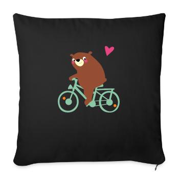 Bear rides bike with heart - Sofa pillowcase 17,3'' x 17,3'' (45 x 45 cm) - black - Front