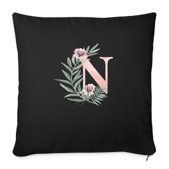 Lettre N avec des fleurs - Housse de coussin décorative 45 x 45 cm - noir - Devant