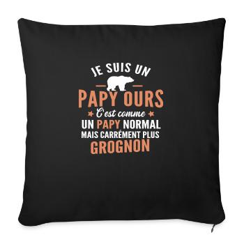 papy ours / cadeau humour grand-père - Housse de coussin décorative 45 x 45 cm - noir - Devant