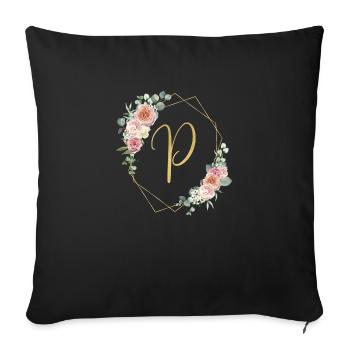 Customizable Monogram P Floral - Sofa pillowcase 17,3'' x 17,3'' (45 x 45 cm) - black - Front
