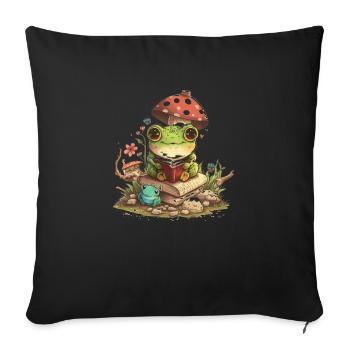 White Cottagecore Esthétique Mushroom Grenouille Lecture - Housse de coussin décorative 45 x 45 cm - noir - Devant