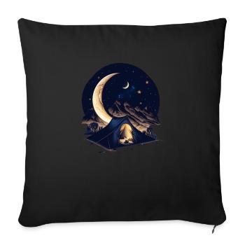 Tente au clair de lune avec des montagnes - Housse de coussin décorative 45 x 45 cm - noir - Devant