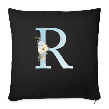 Monogramme R Floral personnalisable - Housse de coussin décorative 45 x 45 cm - noir - Devant