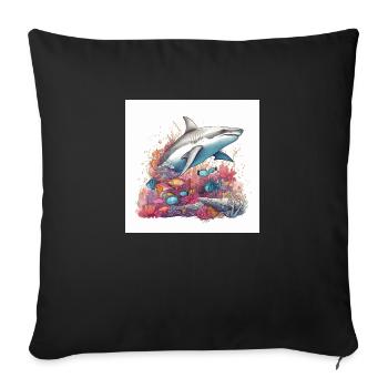 shark swims in the coral reef - Sofa pillowcase 17,3'' x 17,3'' (45 x 45 cm) - black - Front