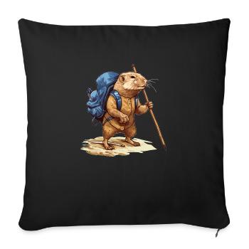 Mole rat with backpack and walking stick - Sofa pillowcase 17,3'' x 17,3'' (45 x 45 cm) - black - Front