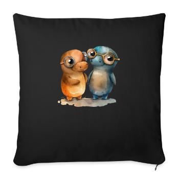 Platypus pair watercolor - Sofa pillowcase 17,3'' x 17,3'' (45 x 45 cm) - black - Front
