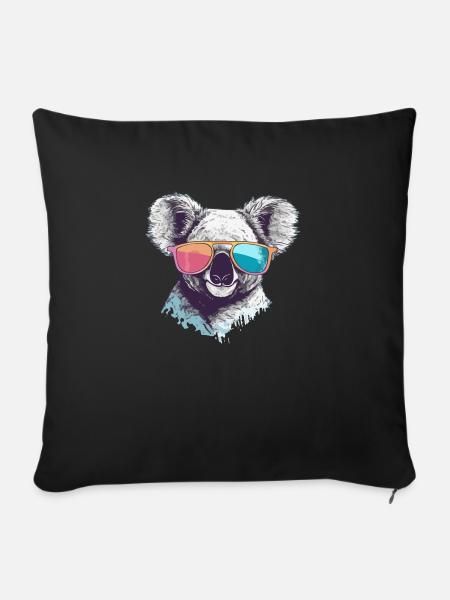Timy, der bebrillte Koala - Sofakissenbezug 45 x 45 cm - Schwarz