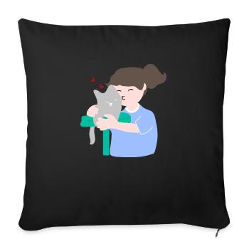 Woman kissing her cute cat - Sofa pillowcase 17,3'' x 17,3'' (45 x 45 cm) - black - Front