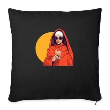 Nun with Aperoli Spritz /aperitif & sunglasses - Sofa pillowcase 17,3'' x 17,3'' (45 x 45 cm) - black - Front