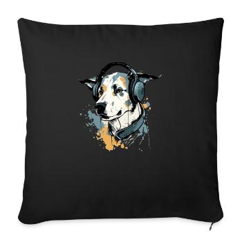 Jay the audiophile dog - Sofa pillowcase 17,3'' x 17,3'' (45 x 45 cm) - black - Front