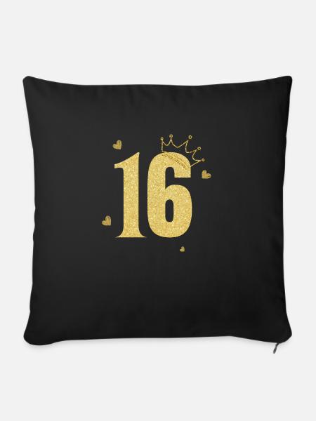Goldene Krone zum 16-jährigen Jubiläum - Sofakissenbezug 45 x 45 cm - Schwarz