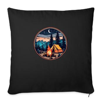 Camping, tent and campfire - Sofa pillowcase 17,3'' x 17,3'' (45 x 45 cm) - black - Front