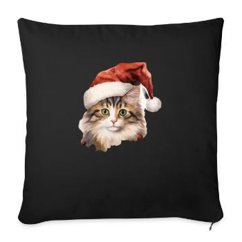 Chat avec un bonnet de Noel, t shirt, mug - Housse de coussin décorative 45 x 45 cm - noir - Devant