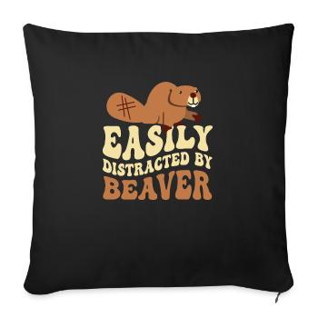 Facilement distrait par le castor animal rongeur - Housse de coussin décorative 45 x 45 cm - noir - Devant