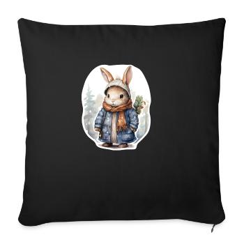 Hase im Schnee mit Mütze, Schal und Mantel - Sofakissenbezug 45 x 45 cm - Schwarz - Vorne