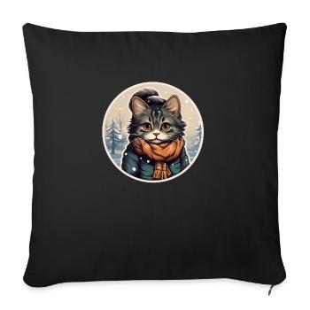 Chat avec veste et écharpe - Housse de coussin décorative 45 x 45 cm - noir - Devant