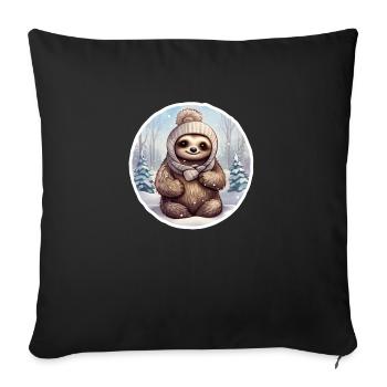 Paresseux dans la neige avec casquette - Housse de coussin décorative 45 x 45 cm - noir - Devant