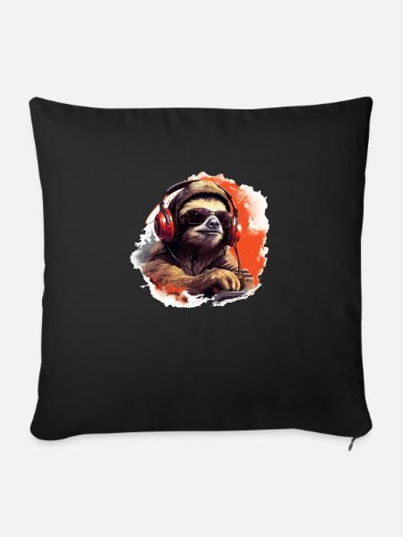 Faultier Design mit Kopfhörer für Musiker - Sofakissenbezug 45 x 45 cm - Schwarz