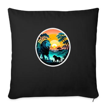 Lion, Lion Cub and Jungle - Sofa pillowcase 17,3'' x 17,3'' (45 x 45 cm) - black - Front