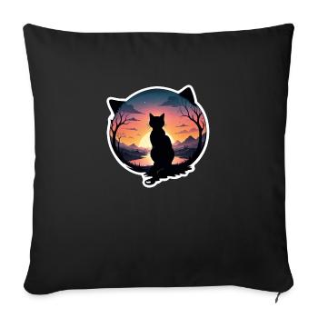 chat paysage et coucher de soleil - Housse de coussin décorative 45 x 45 cm - noir - Devant