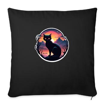 chat paysage et coucher de soleil - Housse de coussin décorative 45 x 45 cm - noir - Devant