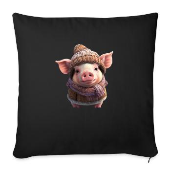 Mignon porcelet d’hiver - Housse de coussin décorative 45 x 45 cm - noir - Devant