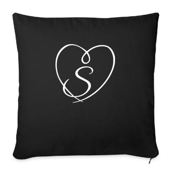 Lettre S calligraphie coeur - Housse de coussin décorative 45 x 45 cm - noir - Devant