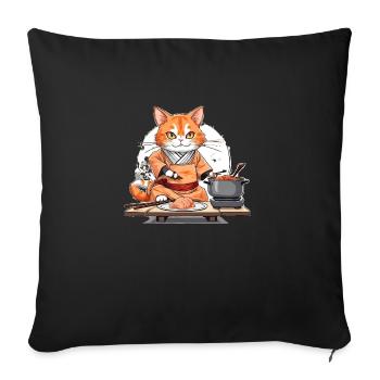 chat sushi 2 - Housse de coussin décorative 45 x 45 cm - noir - Devant