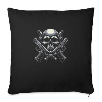 Gardien cuirassé : Pistolets croisés et crâne - Housse de coussin décorative 45 x 45 cm - noir - Devant