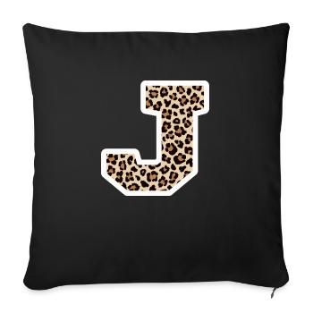 lettre J motif léopard -idée cadeau d’anniversaire - Housse de coussin décorative 45 x 45 cm - noir - Devant