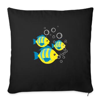 poissons turquoise et jaune avec des bulles - Housse de coussin décorative 45 x 45 cm - noir - Devant