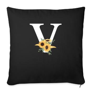 Buchstabe v blumige Sonnenblume - Sofakissenbezug 45 x 45 cm - Schwarz - Vorne