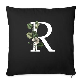 Letter R Green Botanical - Sofa pillowcase 17,3'' x 17,3'' (45 x 45 cm) - black - Front