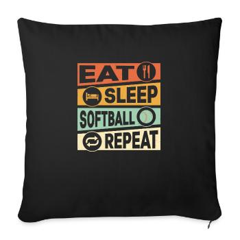 Eat Sleep Softball Repeat Équipe de baseball - Housse de coussin décorative 45 x 45 cm - noir - Devant