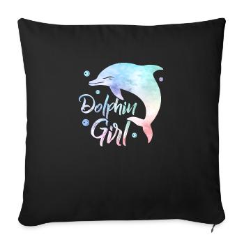 Dauphin Fille Plage Vacances Biologie Marine - Housse de coussin décorative 45 x 45 cm - noir - Devant
