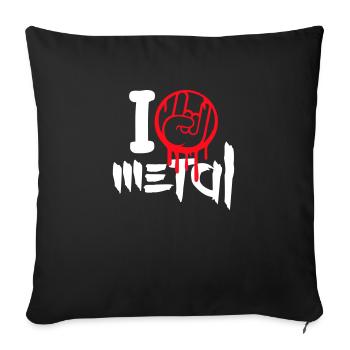 J’aime Heavy Metal Hard Rock Musique Main Geste Coeur - Housse de coussin décorative 45 x 45 cm - noir - Devant