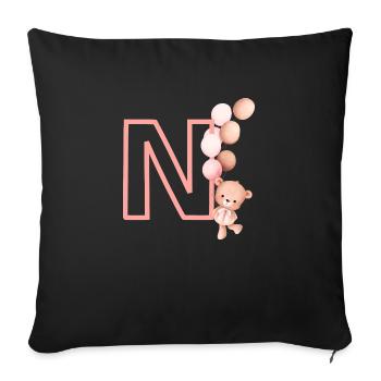 Lettre n rose ours - Housse de coussin décorative 45 x 45 cm - noir - Devant