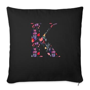 Personalized Floral Letter k - Gift Idea - Sofa pillowcase 17,3'' x 17,3'' (45 x 45 cm) - black - Front