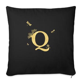 Letter Q Glitter Gold Dragonfly - Gift Idea - Sofa pillowcase 17,3'' x 17,3'' (45 x 45 cm) - black - Front