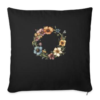 Couronne de fleurs - Housse de coussin décorative 45 x 45 cm - noir - Devant