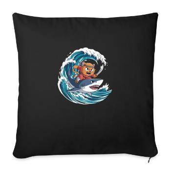 Ninja Cat Rides Shark – Funny Anime T-Shirt - Sofa pillowcase 17,3'' x 17,3'' (45 x 45 cm) - black - Front