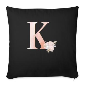 Letter K with flowers - Sofa pillowcase 17,3'' x 17,3'' (45 x 45 cm) - black - Front