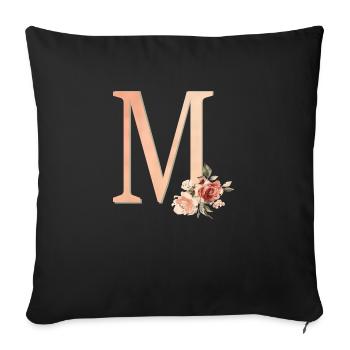M letter with flowers - Sofa pillowcase 17,3'' x 17,3'' (45 x 45 cm) - black - Front