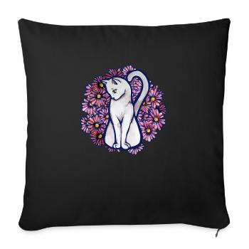 Flower Daisy Cat - Sofa pillowcase 17,3'' x 17,3'' (45 x 45 cm) - black - Front
